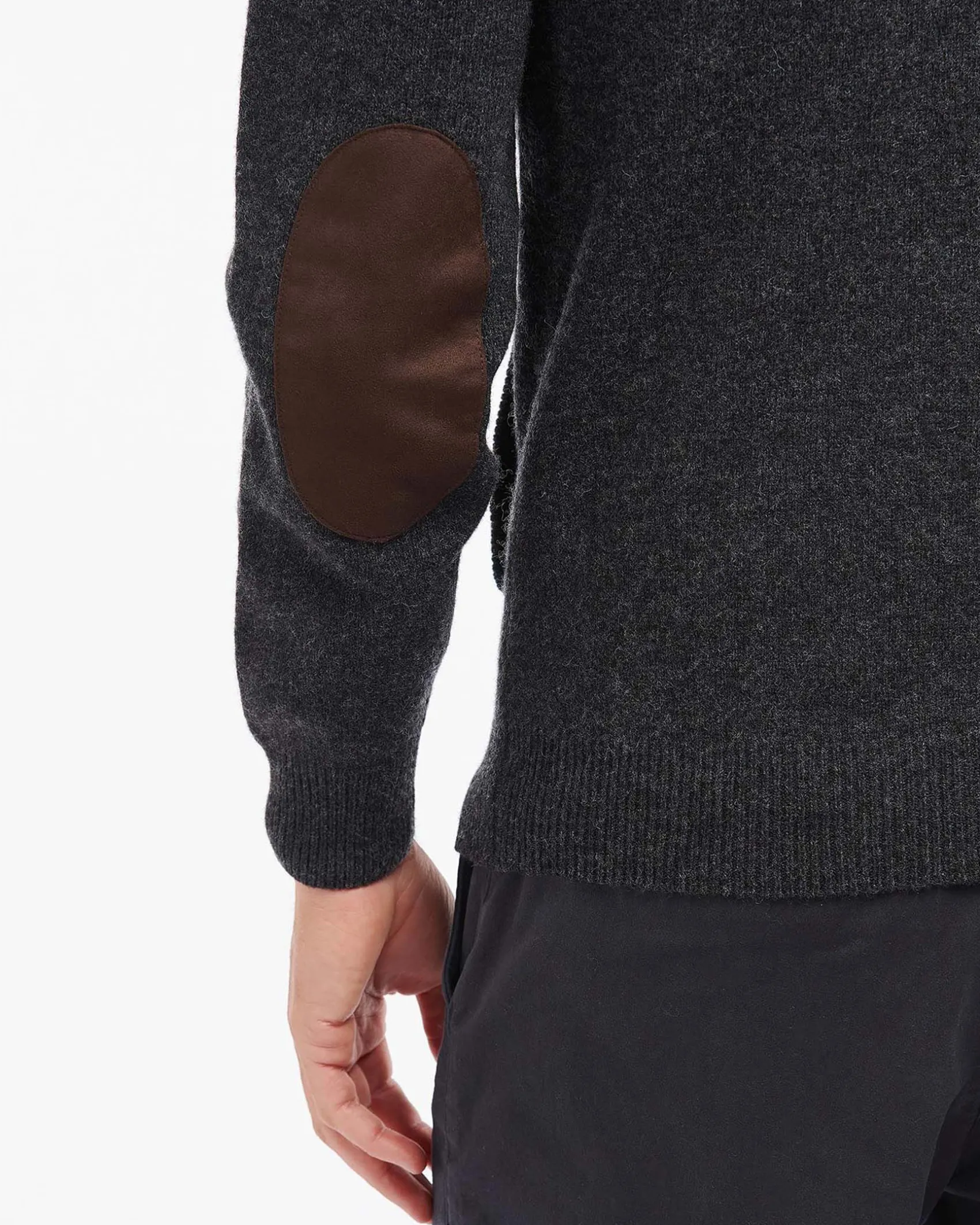 Maglione Barbour grigio antracite in pura lana con doppia chiusura zip e bottoni