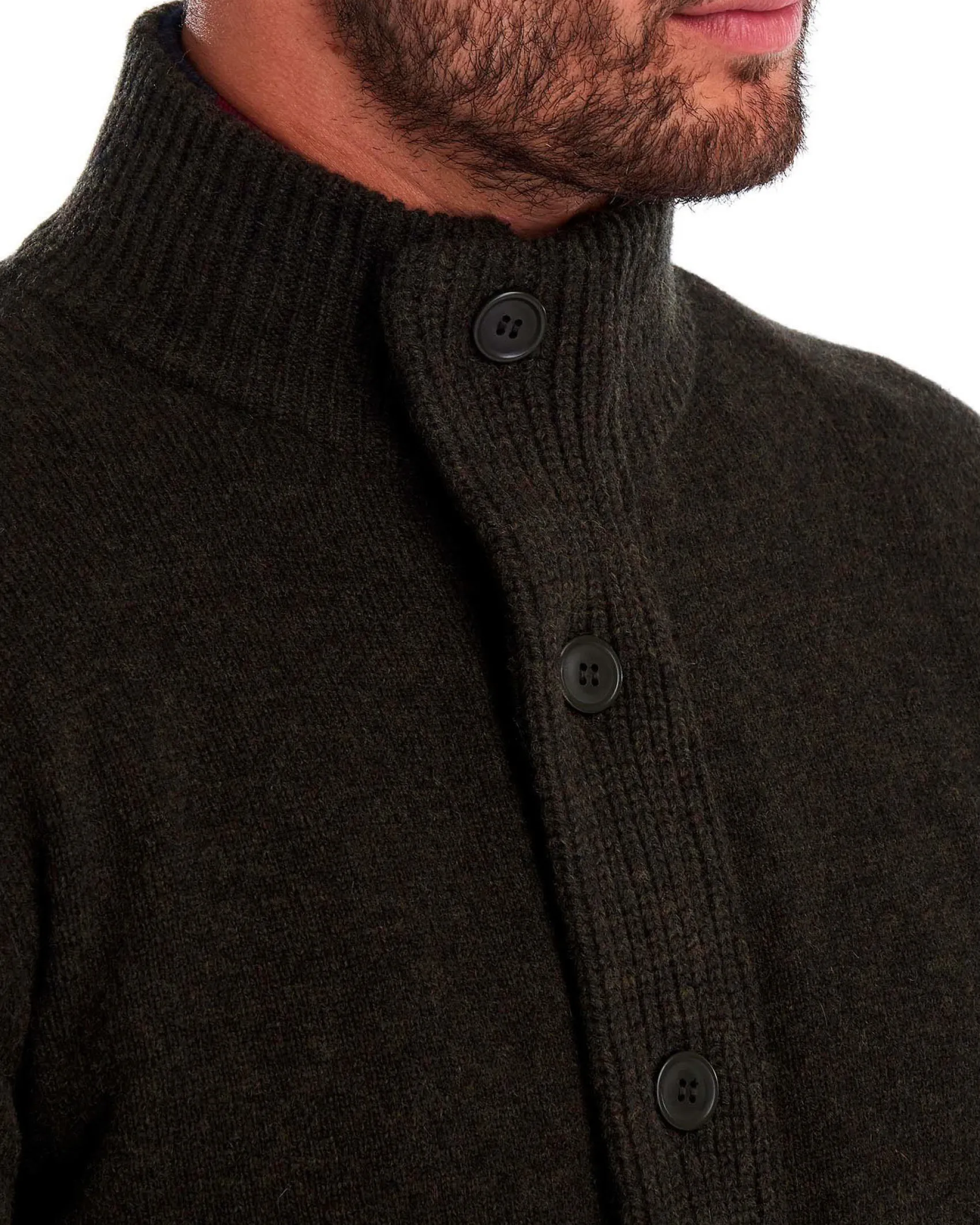 Maglione Barbour verde militare in pura lana con doppia chiusura zip e bottoni