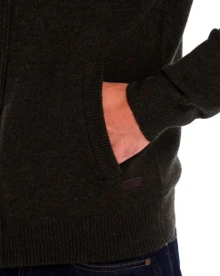 Maglione Barbour verde militare in pura lana con doppia chiusura zip e bottoni