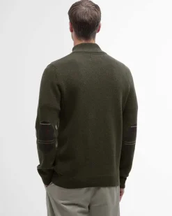 Maglione Barbour verde militare in pura lana con apertura a mezza zip