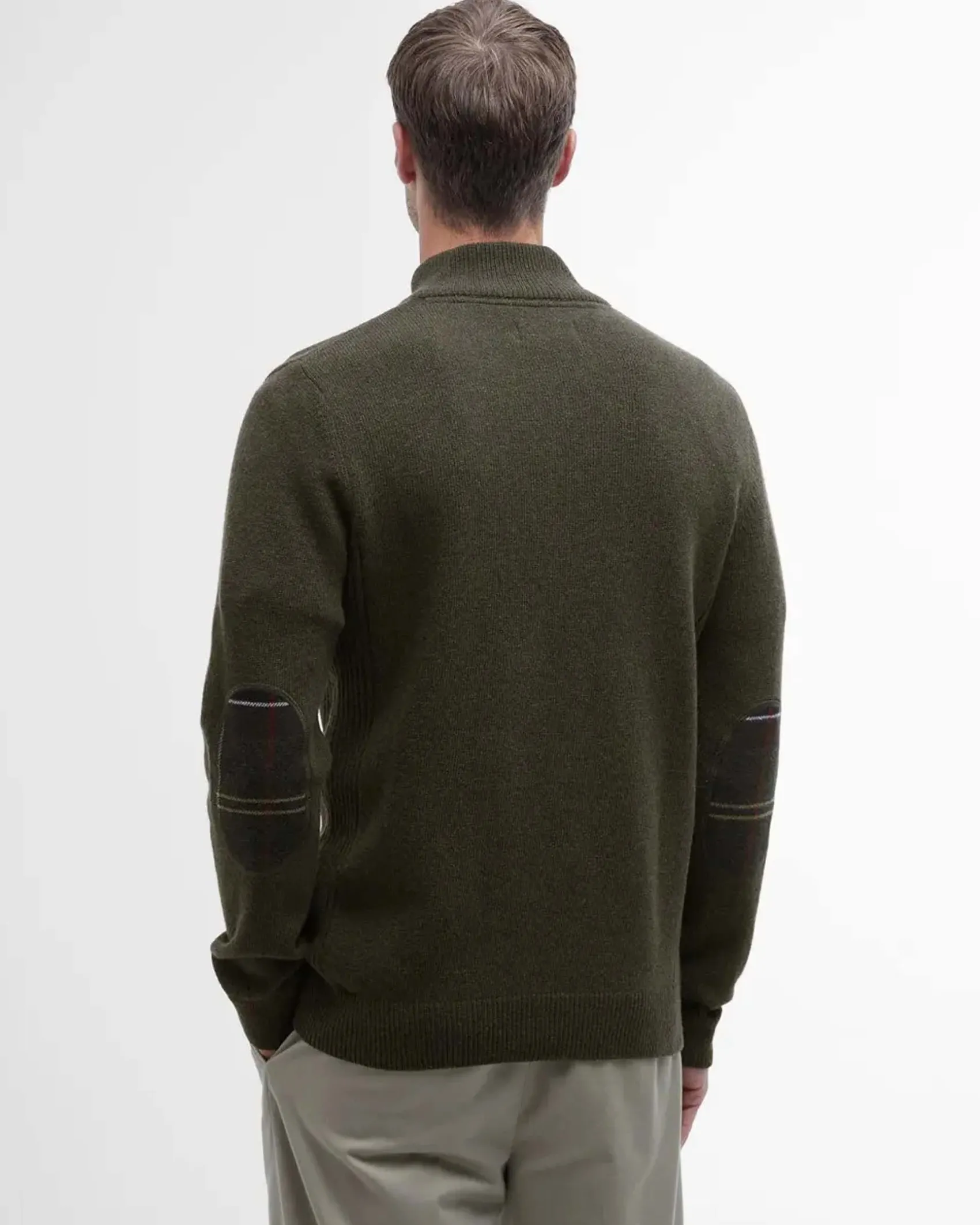 Maglione Barbour verde militare in pura lana con apertura a mezza zip