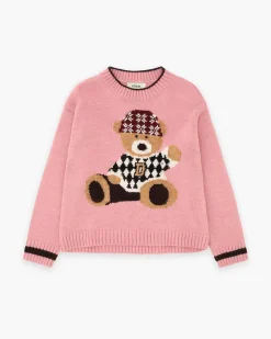 Maglione Dixie rosa antico in misto lana con orsetto tricot