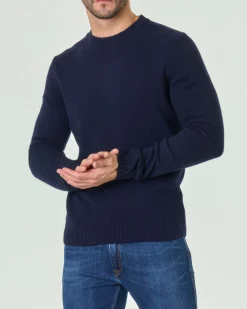 Maglione girocollo Ashki.i blu in misto lana e cachemire finezza 7