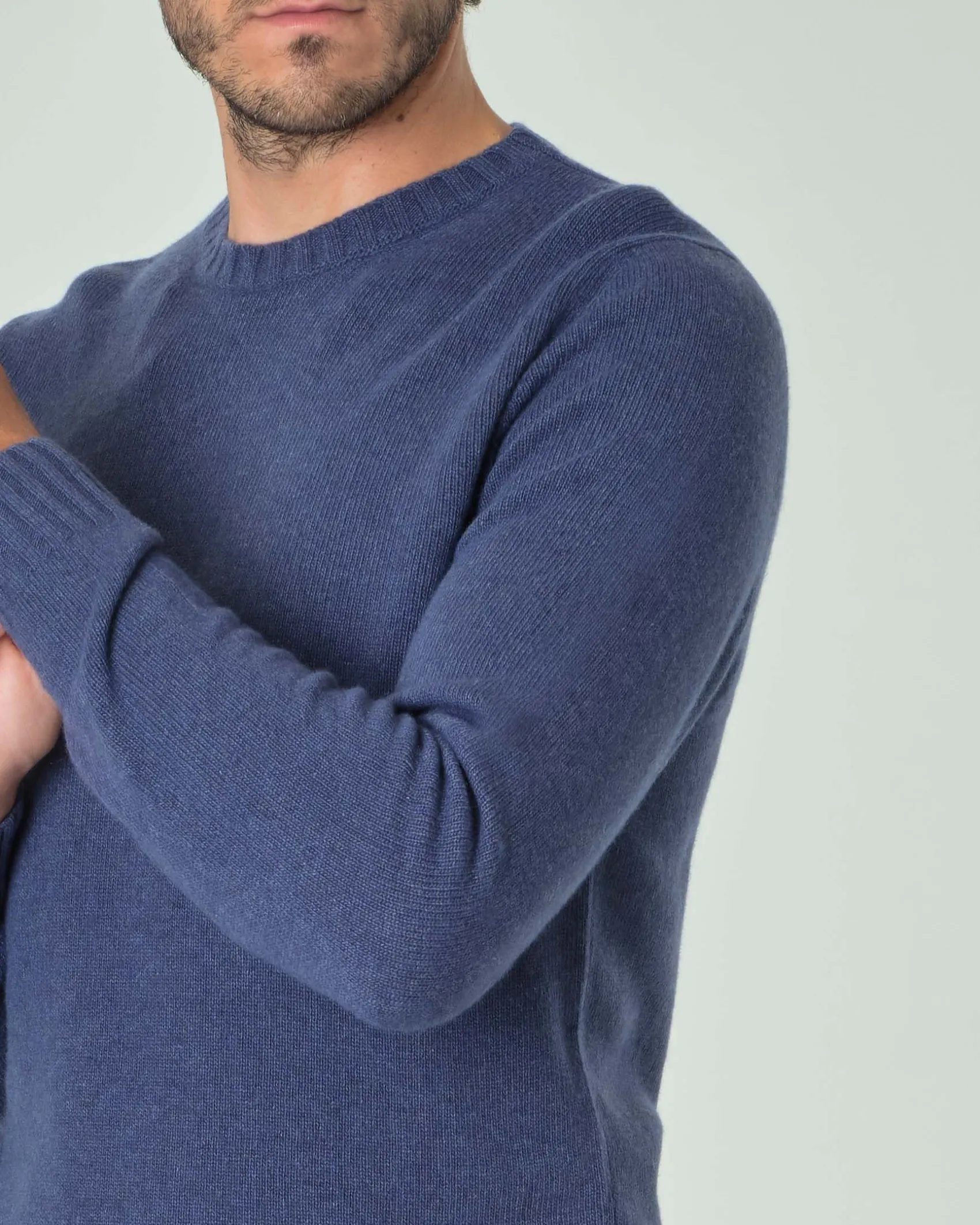 Maglione girocollo Ashki.i blu indaco in misto lana e cachemire finezza 7