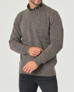Maglione girocollo Barbour tortora effetto bottonato