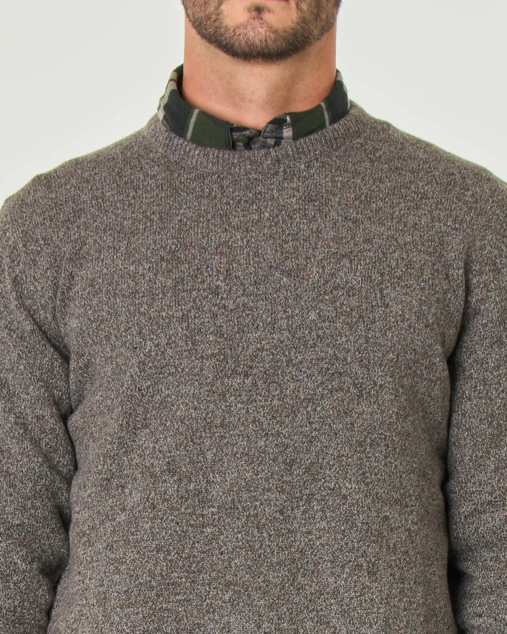 Maglione girocollo Barbour tortora effetto bottonato