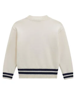 Maglione Guess in misto viscosa panna e blu con orsetta
