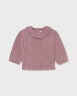 Maglione Mayoral rosa antico con lavorazioni e colletto