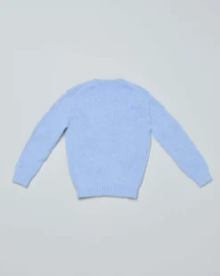 Maglione MC2 Saint Barth azzurro in misto alpaca con cagnolini e scritta Puppies Lover ricamati