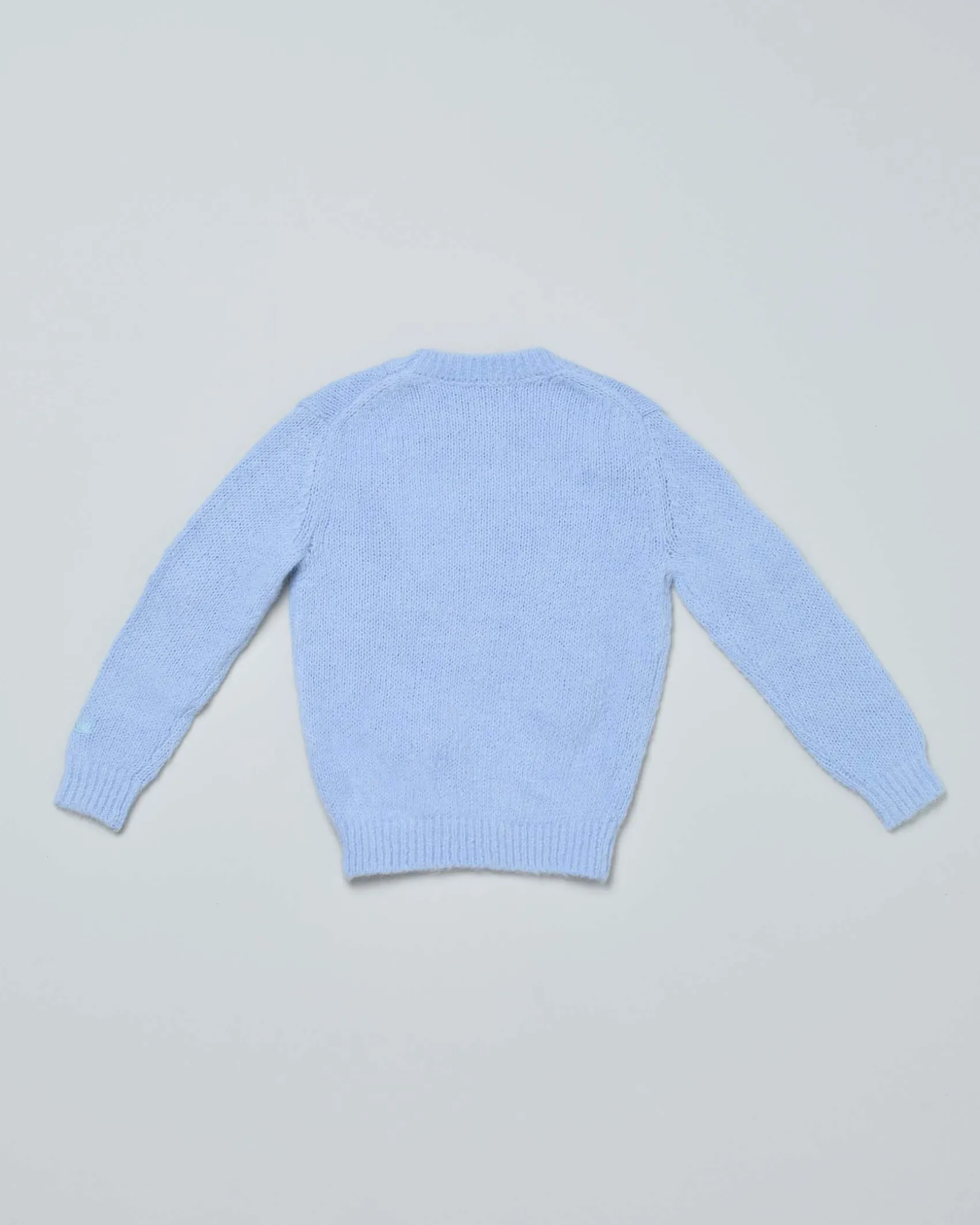Maglione MC2 Saint Barth azzurro in misto alpaca con cagnolini e scritta Puppies Lover ricamati