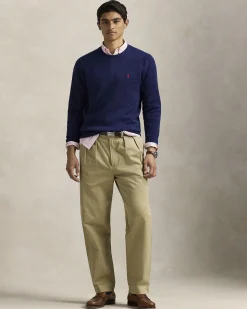 Maglione Polo Ralph Lauren blu indaco in misto lana e alpaca con logo pony in contrasto ricamato sul petto