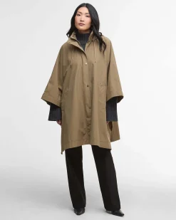 Mantella antipioggia Everlee beige in cotone con cappuccio e fodera interna a fantasia tartan