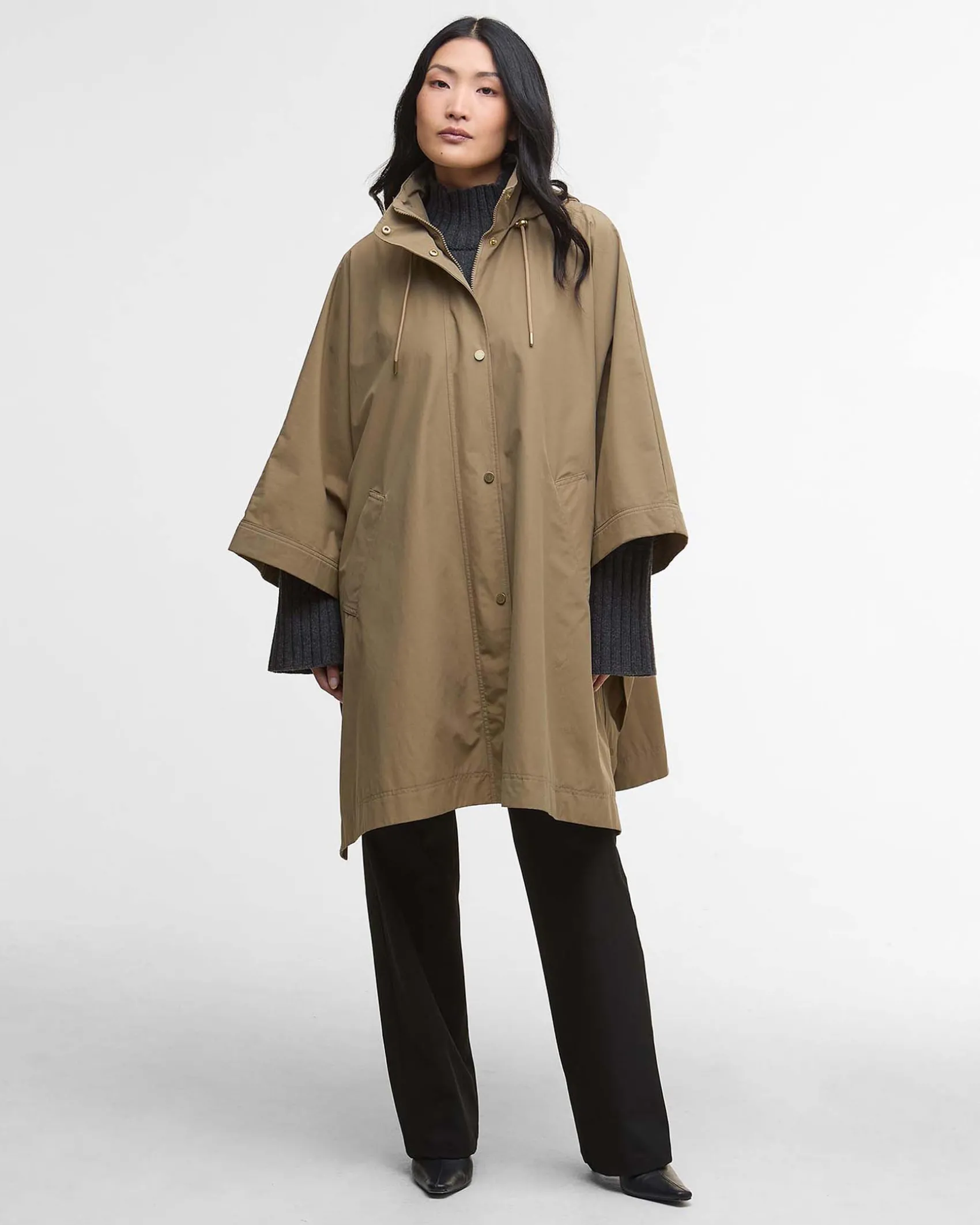 Mantella antipioggia Everlee beige in cotone con cappuccio e fodera interna a fantasia tartan