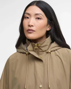 Mantella antipioggia Everlee beige in cotone con cappuccio e fodera interna a fantasia tartan