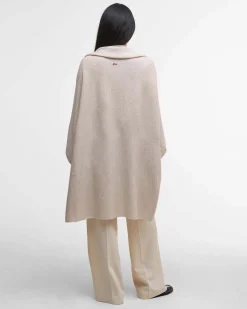 Mantella Barbour Tabitha beige in lana e viscoa con frange al fondo