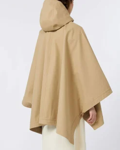 Mantella impermeabile beige in gabardina di cotone MM Max Mara con maniche ampie e cappuccio staccabile