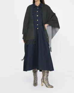 Mantella Liu Jo Accessories grigia con frange in tessuto misto