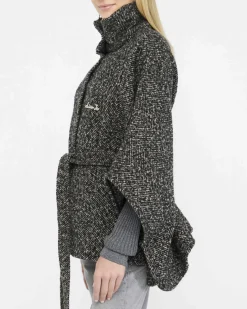 Mantella Liu Jo Accessories nera tessuto chevron con spilla rilievo