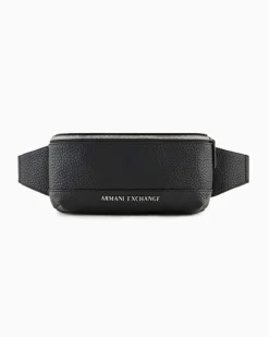 Marsupio Armani Exchange nero in similpelle martellata con logo scritta in metallo