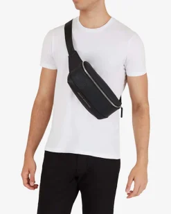 Marsupio Armani Exchange nero in similpelle martellata con logo scritta in metallo