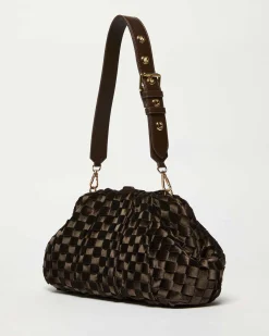 Maxi borsa marrone Marella in tessuto intrecciato effetto velluto con tracolla in similpelle abbinata