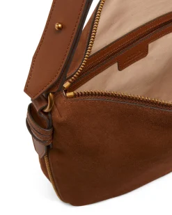 Maxi hobo bag Pinko color cuoio in suede con tracolla in pelle liscia con apertura a cerniera sul fondo