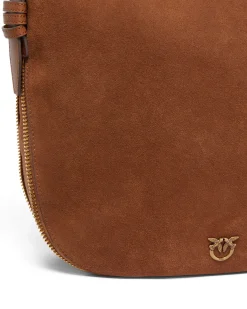 Maxi hobo bag Pinko color cuoio in suede con tracolla in pelle liscia con apertura a cerniera sul fondo