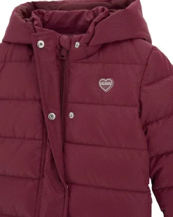 Maxi piumino Guess bordeaux effetto lurex trapuntato con cappuccio