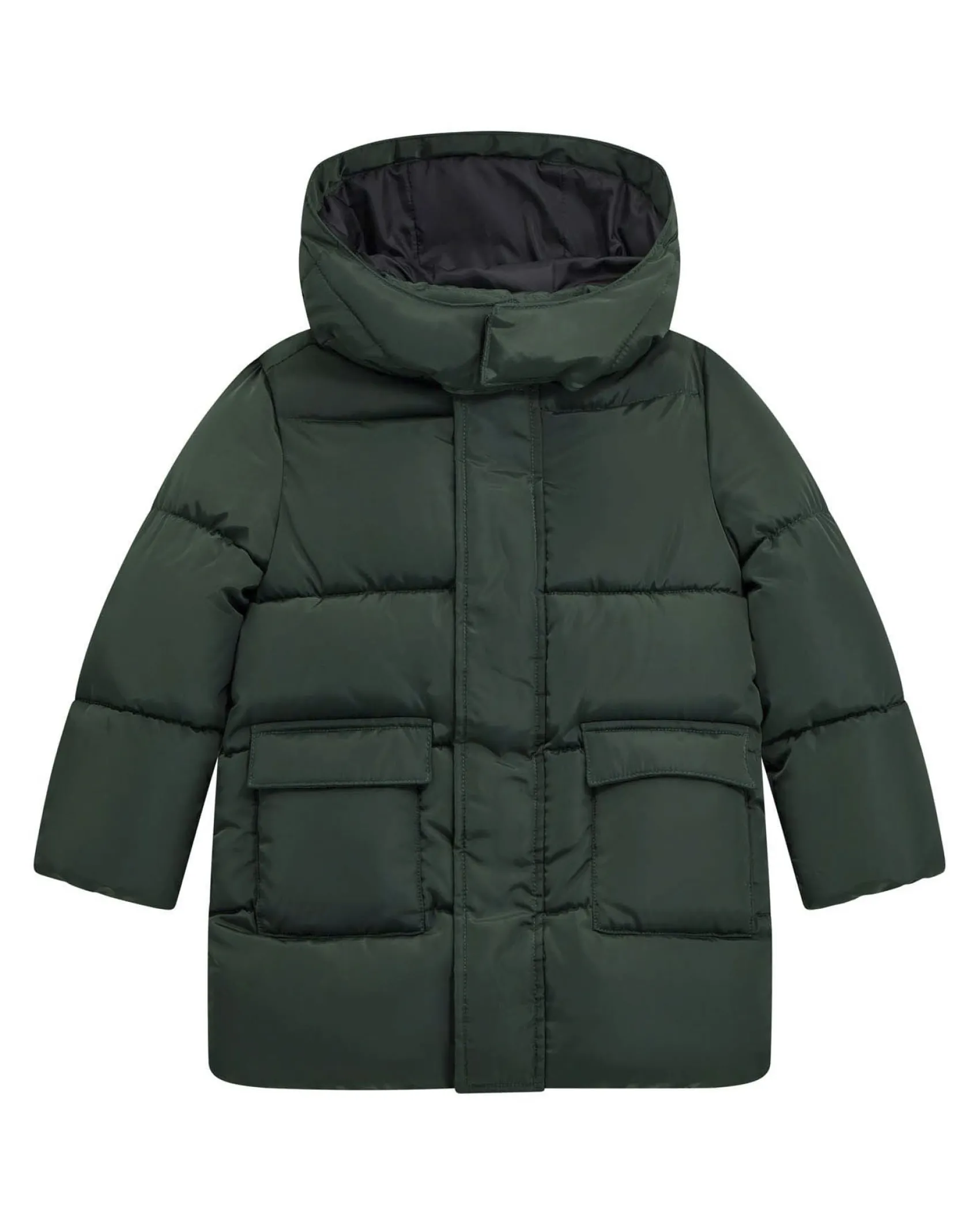 Maxi piumino Guess verde trapuntato con cappuccio