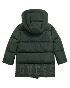 Maxi piumino Guess verde trapuntato con cappuccio