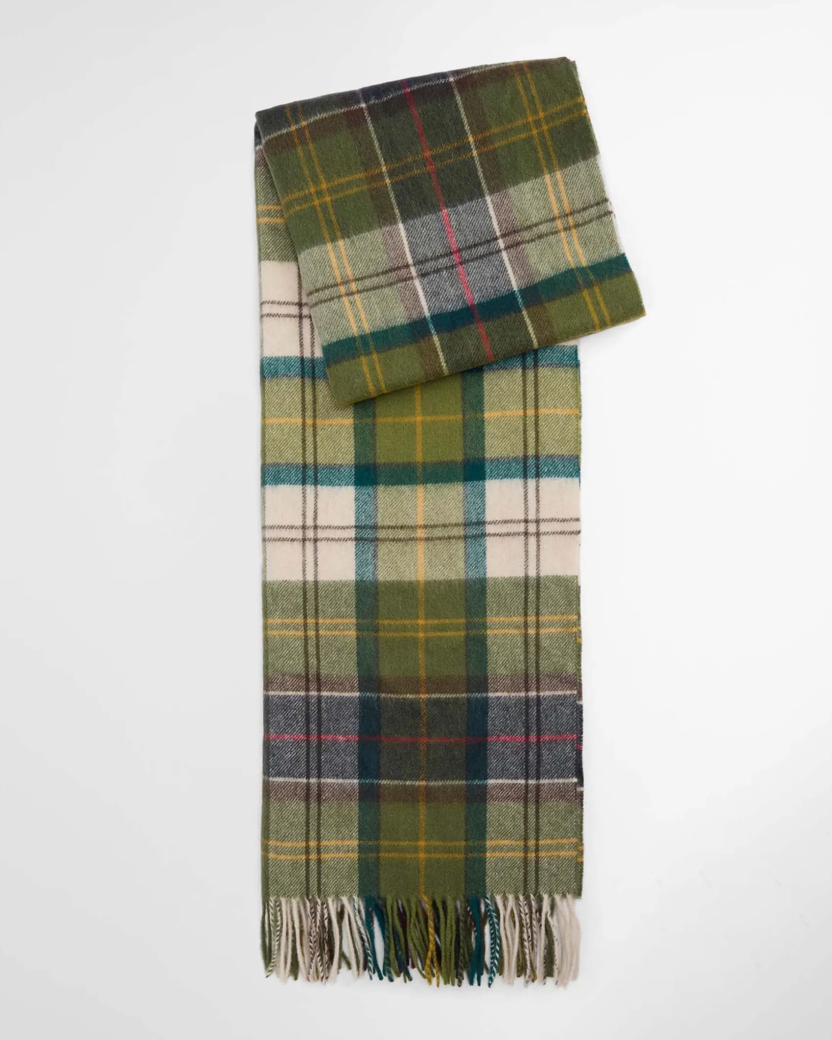 Maxi sciarpa Barbour modello Serena a fantasia tartan verde e avorio in lana di agnello