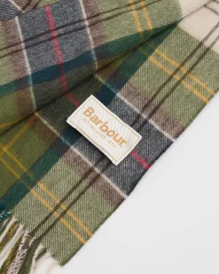 Maxi sciarpa Barbour modello Serena a fantasia tartan verde e avorio in lana di agnello