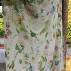 Mezzero in lino stampato a tema Ibisco verde 270x280 cm
