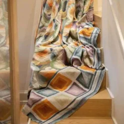 Mezzero in lino stampato a tema Loop multicolor 270x280 cm