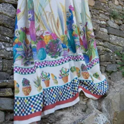 Mezzero in lino stampato a tema Kactus multicolore 180x280cm
