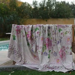 Mezzero in lino stampato a tema Peana rosa 189x280 cm