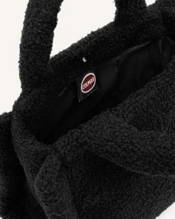 Mini bag Colmar Originals nera stile shopper in tessuto teddy con logo frontale