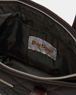 Mini bag verde militare Barbour in nylon trapuntato con tracolla più lunga staccabile