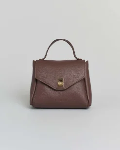 Mini bag Visonà testa moro in pelle martellata con impunture e patta di chiusura
