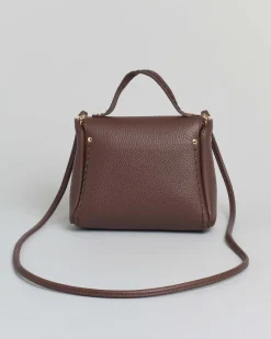 Mini bag Visonà testa moro in pelle martellata con impunture e patta di chiusura