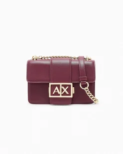 Mini borsa a tracolla Armani Exchange bordeaux in similpelle con catena dorata