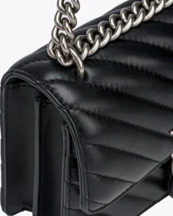 Mini Classic Bag Chevron in pelle bianca con fibbia Love Birds dorata e tracolla a catena regolabile
