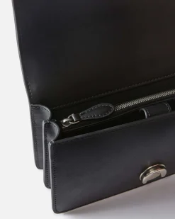 Mini Classic Love Bag one Simply in pelle liscia nera con fibbia argento Love Birds e tracolla a catena regolabile