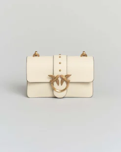 Mini Classic Love Bag One bianca in pelle liscia con fibbia Love Birds dorata e tracolla a catena rimovibile