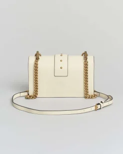 Mini Classic Love Bag One bianca in pelle liscia con fibbia Love Birds dorata e tracolla a catena rimovibile
