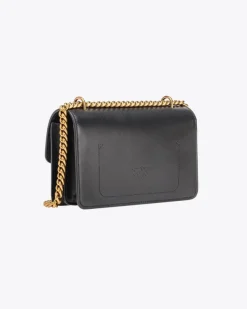 Mini Classic Love Bag one Simply in pelle liscia nera con fibbia dorata Love Birds e tracolla a catena regolabile