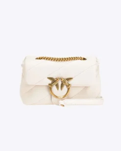 Mini Love Bag Puff avorio in nappa con motivo matelassè obliquo e fibbi argento Love Birds