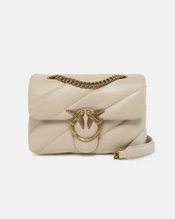 Mini Love Bag Puff beige in nappa con motivo matelassè obliquo e fibbia Love Birds dorata