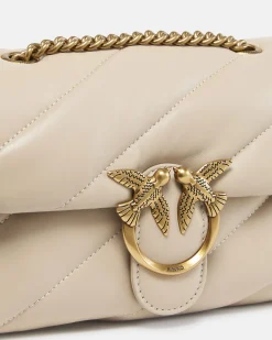 Mini Love Bag Puff beige in nappa con motivo matelassè obliquo e fibbia Love Birds dorata