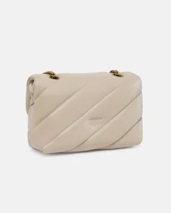 Mini Love Bag Puff beige in nappa con motivo matelassè obliquo e fibbia Love Birds dorata